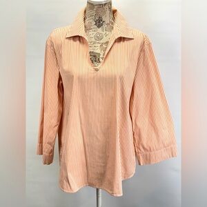 LAFAYETTE 148 New York Orange and white Striped popover Blouse size M
